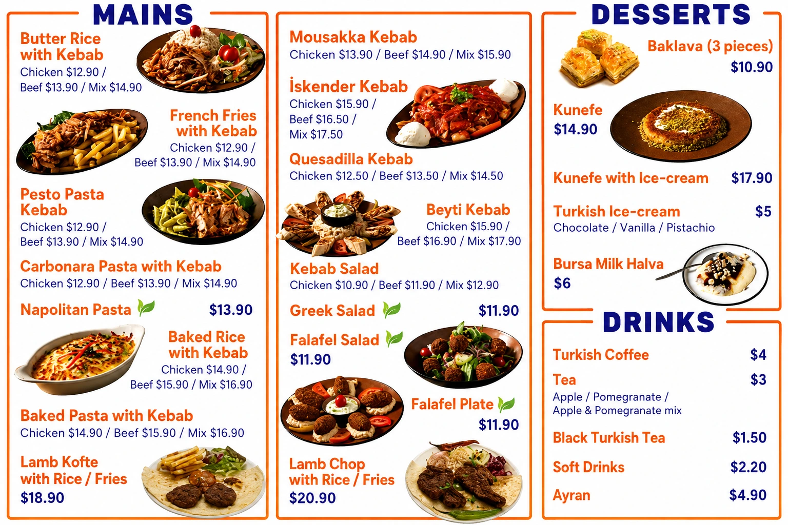 Vibrant Turkish Kebab Menu Board